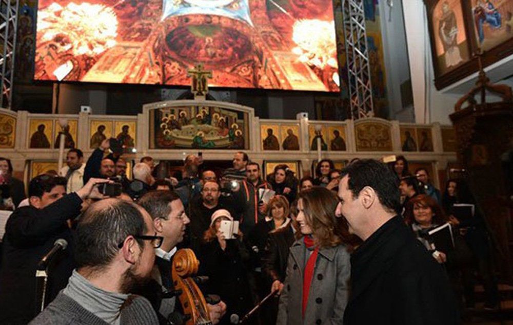 تصاویر : بشار اسد و خانواده‌اش در کلیسای دمشق