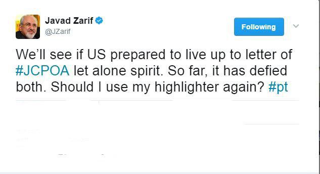 توئیت ظریف در واکنش به اظهارات ترامپ