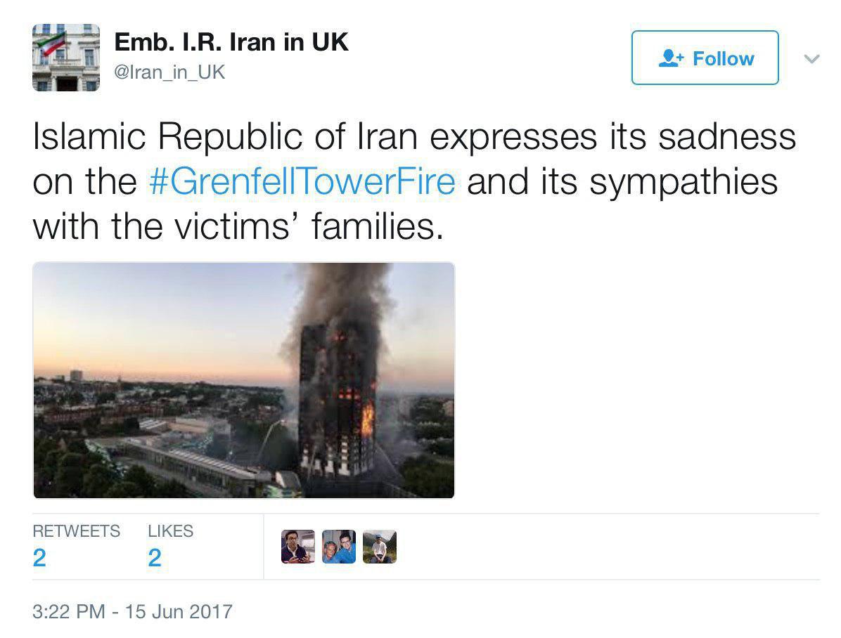 عکس/ همدردی سفارت ایران در لندن با قربانیان آتش‌سوزی گرنفل