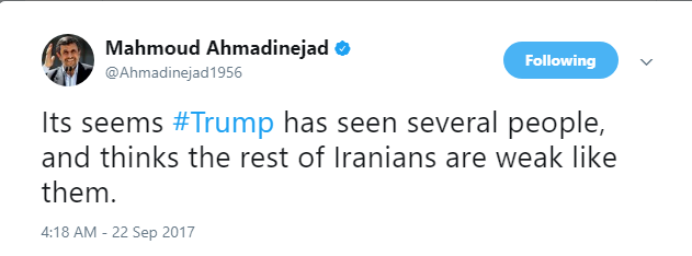 توئیت احمدی‌نژاد درباره اظهارات ترامپ