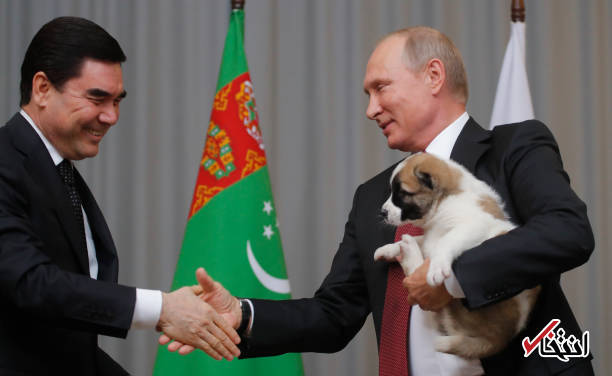 عکس/ رییس جمهور ترکمنستان به پوتین سگ هدیه داد