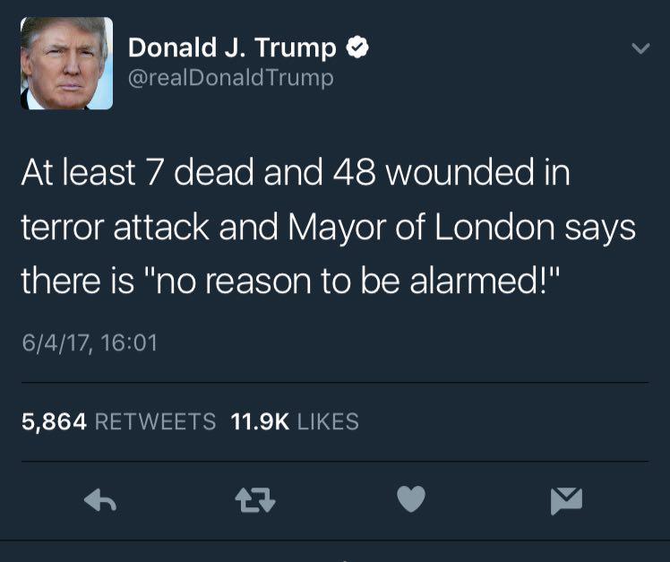 واکنش توييتری ترامپ به حملات شب گذشته در لندن
