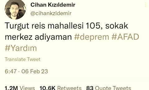 توییت شهروند ترکیه‌ای از زیر آوار، او را نجات داد