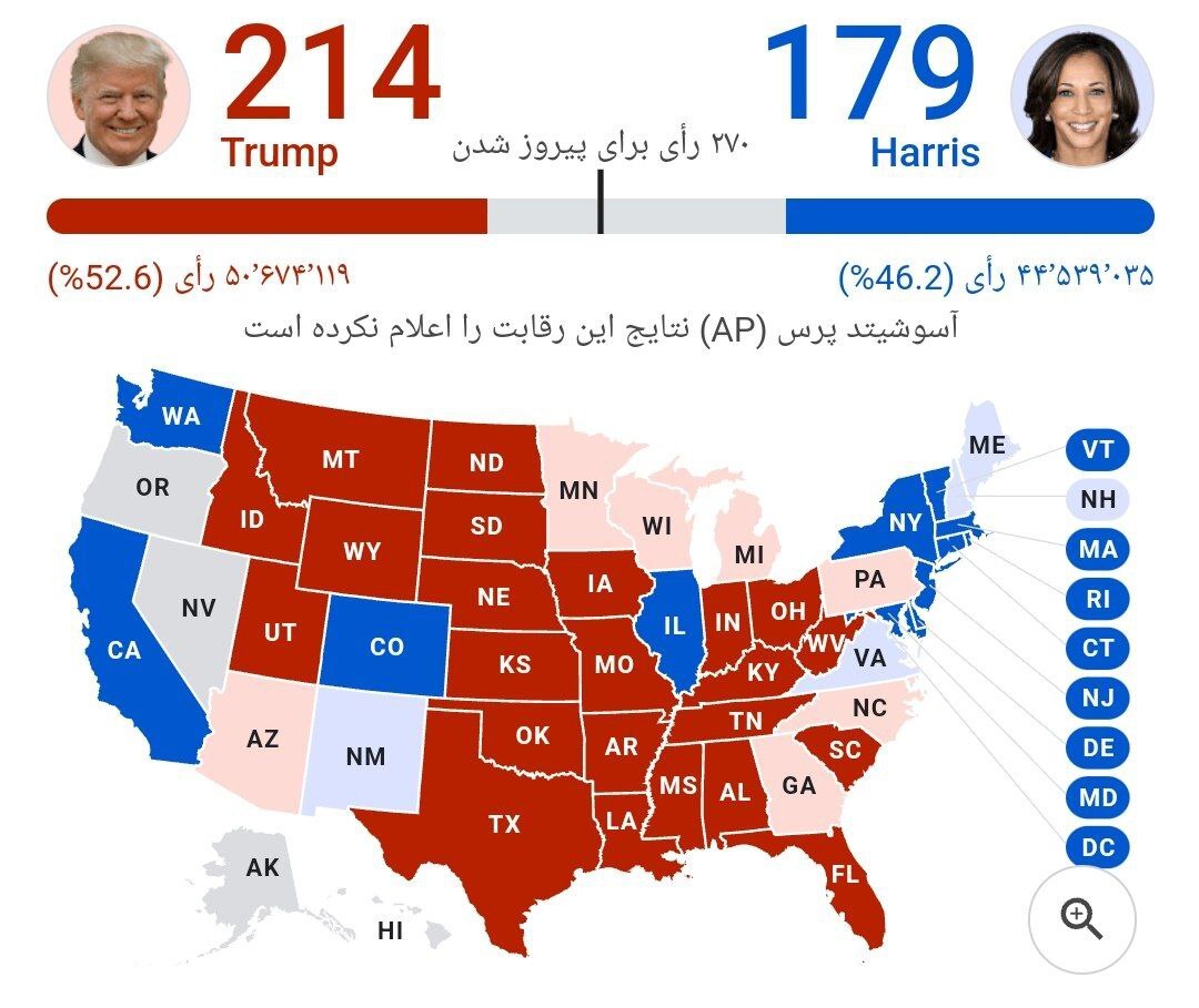 نتایج زنده انتخابات ریاست جمهوری آمریکا ۲۰۲۴