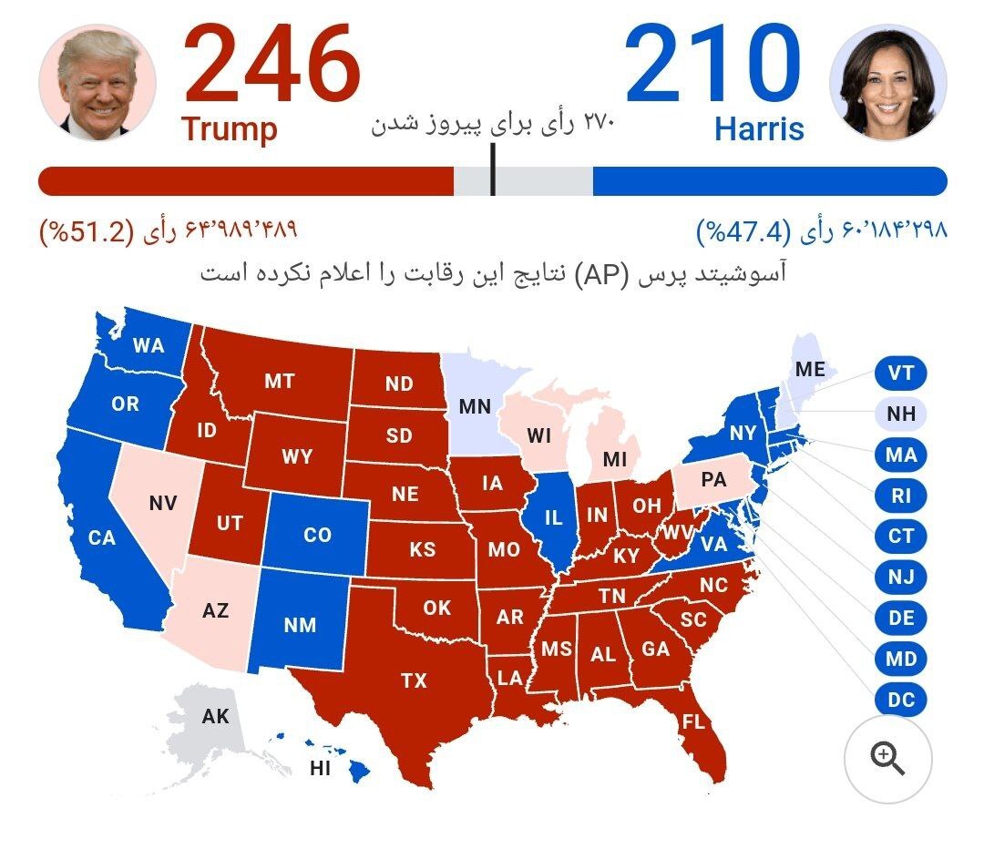 نتایج زنده انتخابات ریاست جمهوری آمریکا ۲۰۲۴